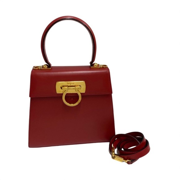 Salvatore Ferragamo leather Gancini 2way Handbag black